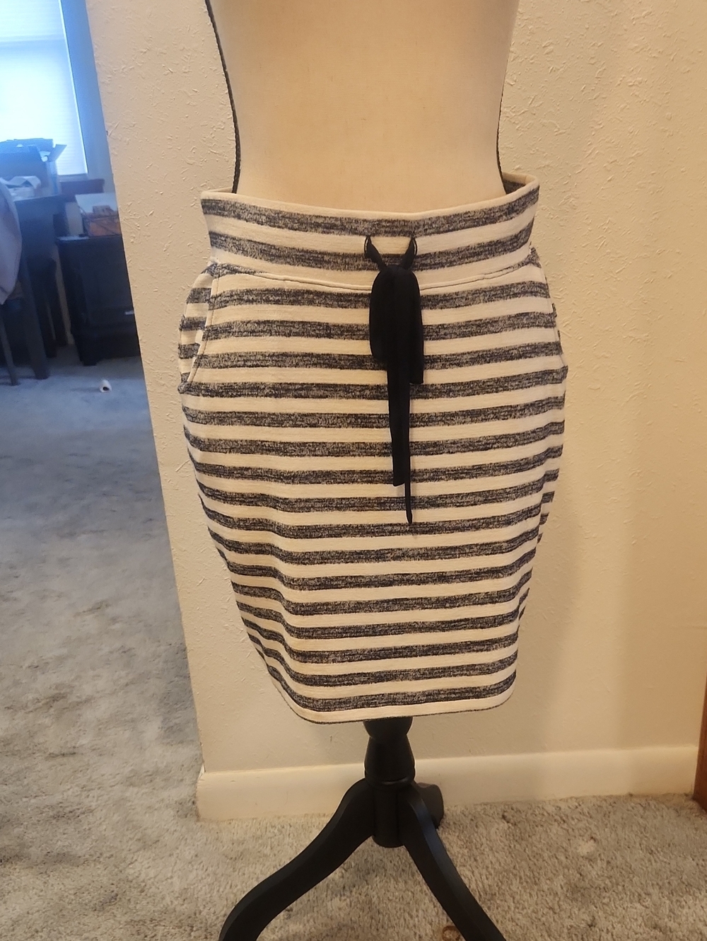 Market & Spruce Navy and White Striped Mini Skirt with Tie